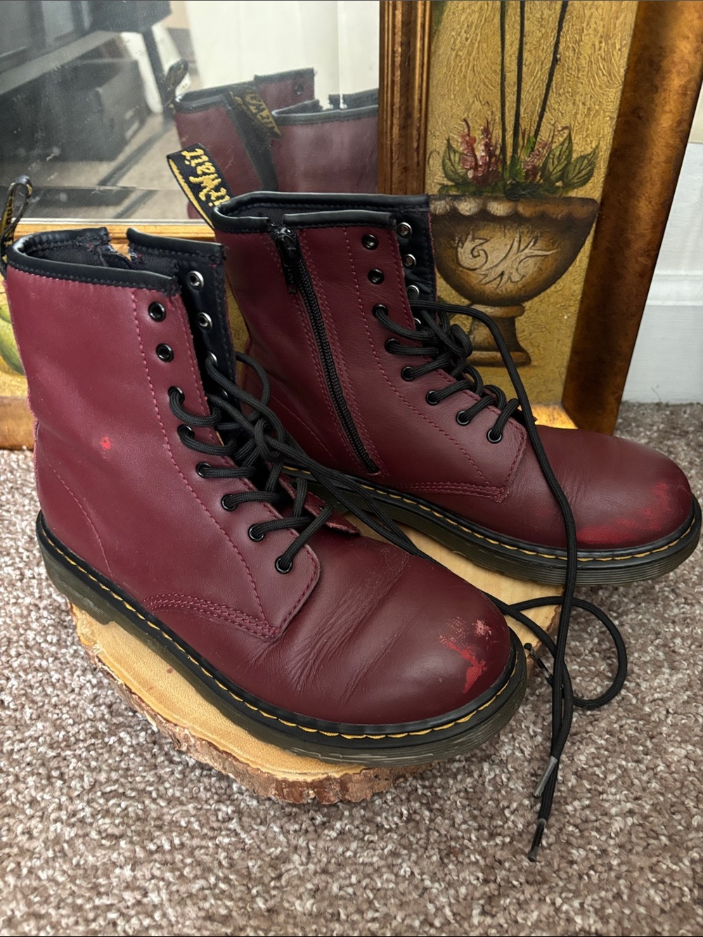Dr. Martens Burgundy Leather Lace-Up Zip Boots